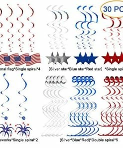Sakiyr 30 PCS 4th Of July Decorations, Streamers With American Flag, Foil Streamers, Star Swirl Hanging Decorations For Presidents Memorial Day Decoration And Patriotic Party Supplies Patriotic Theme Party Supplies