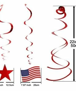 Sakiyr 30 PCS 4th Of July Decorations, Streamers With American Flag, Foil Streamers, Star Swirl Hanging Decorations For Presidents Memorial Day Decoration And Patriotic Party Supplies Patriotic Theme Party Supplies