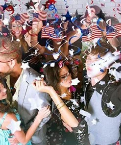 Sakiyr 30 PCS 4th Of July Decorations, Streamers With American Flag, Foil Streamers, Star Swirl Hanging Decorations For Presidents Memorial Day Decoration And Patriotic Party Supplies Patriotic Theme Party Supplies