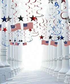 Sakiyr 30 PCS 4th Of July Decorations, Streamers With American Flag, Foil Streamers, Star Swirl Hanging Decorations For Presidents Memorial Day Decoration And Patriotic Party Supplies Patriotic Theme Party Supplies