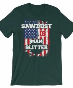 AFiTees Sawdust Is Man Glitter Shirt Woodworking American Flag USA Father Grandfather Birthday Gift Fathers Day For Men Short-Sleeve Unisex T-Shirt Mens Clothing