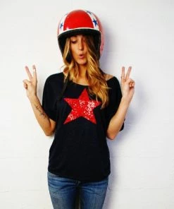 ShopLoveAndBambii Sequin Star 4th Of July Shirt Women. American Flag Tee. Sequin Star TShirt. USA America Red White Blue. Fourth Of July Shirt Patriotic