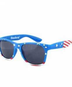 Shaderz Classic Eyewear Retro 80's American USA Flag Blue Frame Sunglasses Clothing Accessories
