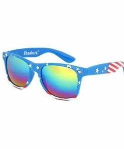 Shaderz Classic Eyewear Retro 80's American USA Flag Blue Frame Sunglasses Clothing Accessories