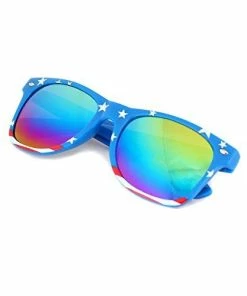 Shaderz Classic Eyewear Retro 80's American USA Flag Blue Frame Sunglasses Clothing Accessories