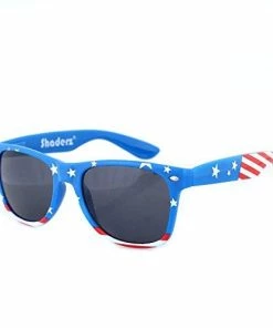 Shaderz Classic Eyewear Retro 80's American USA Flag Blue Frame Sunglasses Clothing Accessories