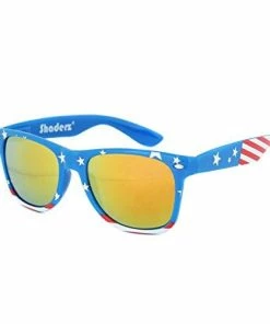 Shaderz Classic Eyewear Retro 80's American USA Flag Blue Frame Sunglasses Clothing Accessories