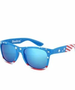 Shaderz Classic Eyewear Retro 80's American USA Flag Blue Frame Sunglasses Clothing Accessories
