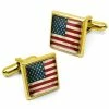 KasketKustomsOnline Shiny Gold USA United States Of America 4th Of July Patriotic American Flag Cufflink Set W/ Box 330-GSC