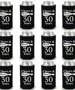Shop4Ever Cheers & Beers To 30 Years Can Coolie Birthday Drink Coolers Coolies Black - 12 Pack Casual Glasses