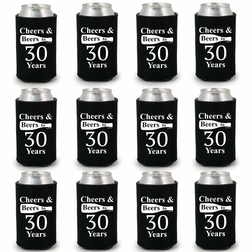 Shop4Ever Cheers & Beers To 30 Years Can Coolie Birthday Drink Coolers Coolies Black - 12 Pack Casual Glasses 3 Shop4Ever Cheers & Beers To 30 Years Can Coolie Birthday Drink Coolers Coolies Black - 12 Pack Casual Glasses