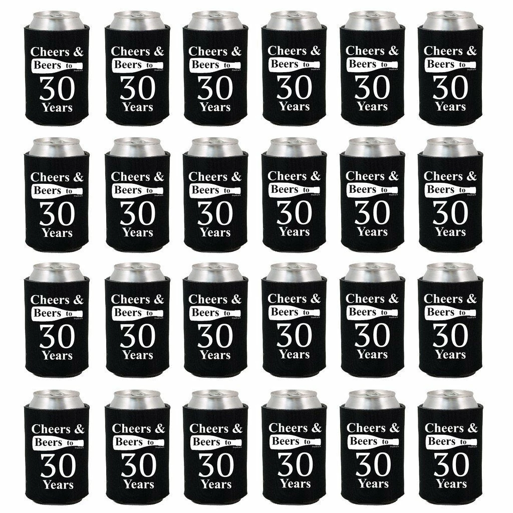 Shop4Ever Cheers & Beers To 30 Years Can Coolie Birthday Drink Coolers Coolies Black - 12 Pack Casual Glasses 8 Shop4Ever Cheers & Beers To 30 Years Can Coolie Birthday Drink Coolers Coolies Black - 12 Pack Casual Glasses