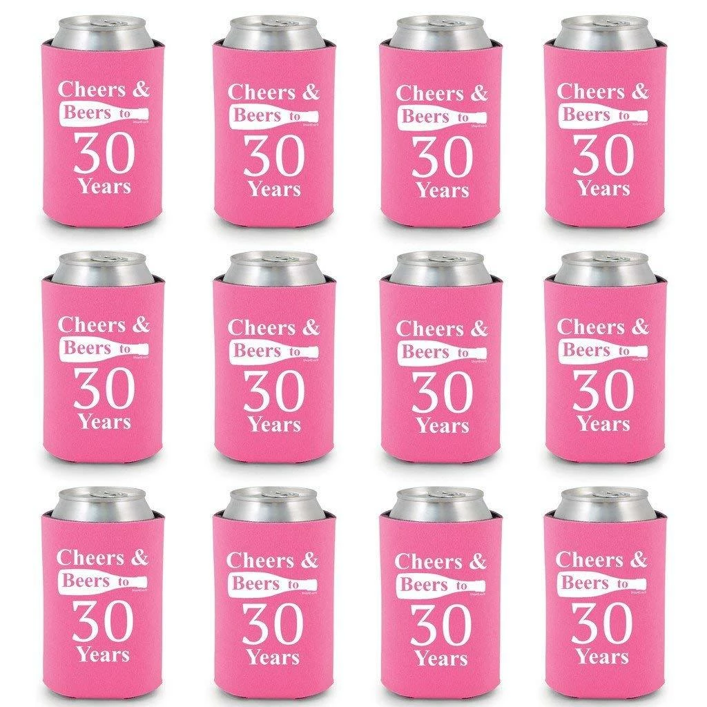 Shop4Ever Cheers & Beers To 30 Years Can Coolie Birthday Drink Coolers Coolies Black - 12 Pack Casual Glasses 16 Shop4Ever Cheers & Beers To 30 Years Can Coolie Birthday Drink Coolers Coolies Black - 12 Pack Casual Glasses