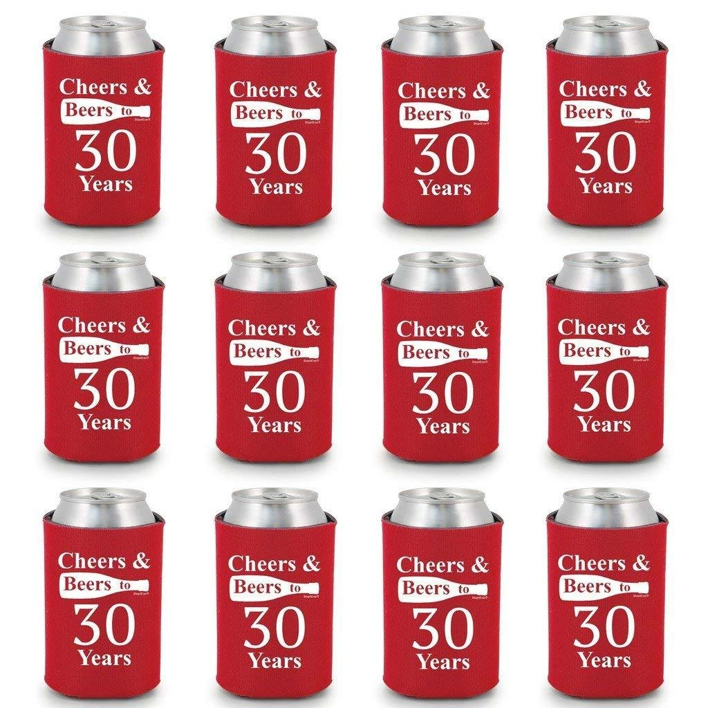 Shop4Ever Cheers & Beers To 30 Years Can Coolie Birthday Drink Coolers Coolies Black - 12 Pack Casual Glasses 18 Shop4Ever Cheers & Beers To 30 Years Can Coolie Birthday Drink Coolers Coolies Black - 12 Pack Casual Glasses