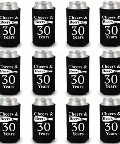 Shop4Ever Cheers & Beers To 30 Years Can Coolie Birthday Drink Coolers Coolies Black - 12 Pack Casual Glasses 42 Shop4Ever Cheers & Beers To 30 Years Can Coolie Birthday Drink Coolers Coolies Black - 12 Pack Casual Glasses