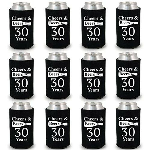 Shop4Ever Cheers & Beers To 30 Years Can Coolie Birthday Drink Coolers Coolies Black - 12 Pack Casual Glasses 19 Shop4Ever Cheers & Beers To 30 Years Can Coolie Birthday Drink Coolers Coolies Black - 12 Pack Casual Glasses