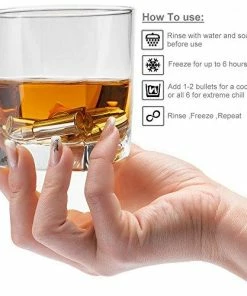 Frolk Casual Glasses Stainless Steel Bullet Shaped Whiskey Stones Set Of 6 - Premium Chilling Rocks - Ice Stones With Tongs And Freezer Pouch, Great Gift Idea For Whiskey Lovers