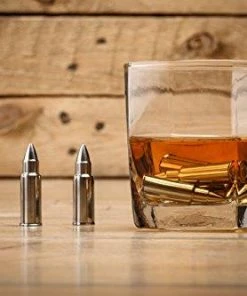 Frolk Casual Glasses Stainless Steel Bullet Shaped Whiskey Stones Set Of 6 - Premium Chilling Rocks - Ice Stones With Tongs And Freezer Pouch, Great Gift Idea For Whiskey Lovers