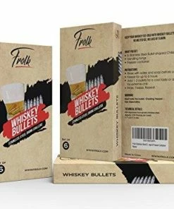 Frolk Casual Glasses Stainless Steel Bullet Shaped Whiskey Stones Set Of 6 - Premium Chilling Rocks - Ice Stones With Tongs And Freezer Pouch, Great Gift Idea For Whiskey Lovers