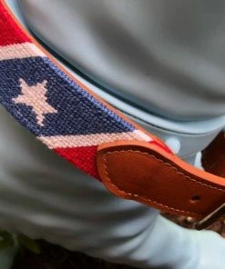 HouseOnHudsonShop Pets Stars And Stripe American Flag | Pawfect Dog Tag Dog Charm | Brown Leather, Stainless Steel Buckle & Navy Needlepoint Dog Collar