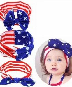 Onlineamericanstore Stripes American Flag Cute Women Lovely Cotton Rabbit Ears Headband Ornaments Bowknot Hair Band Accessories