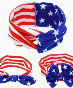 Onlineamericanstore Stripes American Flag Cute Women Lovely Cotton Rabbit Ears Headband Ornaments Bowknot Hair Band Accessories