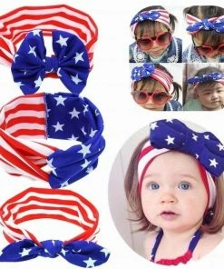 Onlineamericanstore Stripes American Flag Cute Women Lovely Cotton Rabbit Ears Headband Ornaments Bowknot Hair Band Accessories