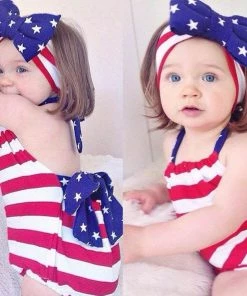 Onlineamericanstore Stripes American Flag Cute Women Lovely Cotton Rabbit Ears Headband Ornaments Bowknot Hair Band Accessories