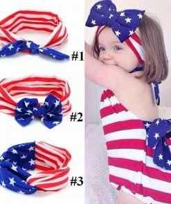 Onlineamericanstore Stripes American Flag Cute Women Lovely Cotton Rabbit Ears Headband Ornaments Bowknot Hair Band Accessories