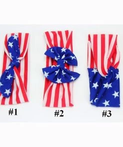 Onlineamericanstore Stripes American Flag Cute Women Lovely Cotton Rabbit Ears Headband Ornaments Bowknot Hair Band Accessories