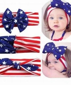 Onlineamericanstore Stripes American Flag Cute Women Lovely Cotton Rabbit Ears Headband Ornaments Bowknot Hair Band Accessories