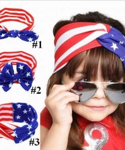 Onlineamericanstore Stripes American Flag Cute Women Lovely Cotton Rabbit Ears Headband Ornaments Bowknot Hair Band Accessories