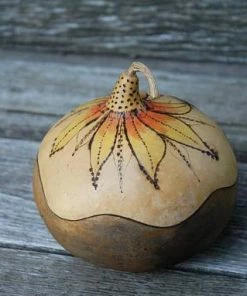 HollyHawkDesigns Sunflower Gourd Bowl, Lidded Gourd Dish, Sunflower Decor, Summer Gourd Bowl, Harvest Gourd Bowl