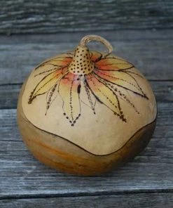 HollyHawkDesigns Sunflower Gourd Bowl, Lidded Gourd Dish, Sunflower Decor, Summer Gourd Bowl, Harvest Gourd Bowl