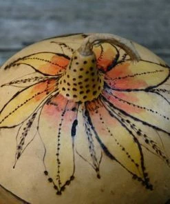 HollyHawkDesigns Sunflower Gourd Bowl, Lidded Gourd Dish, Sunflower Decor, Summer Gourd Bowl, Harvest Gourd Bowl