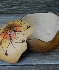 HollyHawkDesigns Sunflower Gourd Bowl, Lidded Gourd Dish, Sunflower Decor, Summer Gourd Bowl, Harvest Gourd Bowl