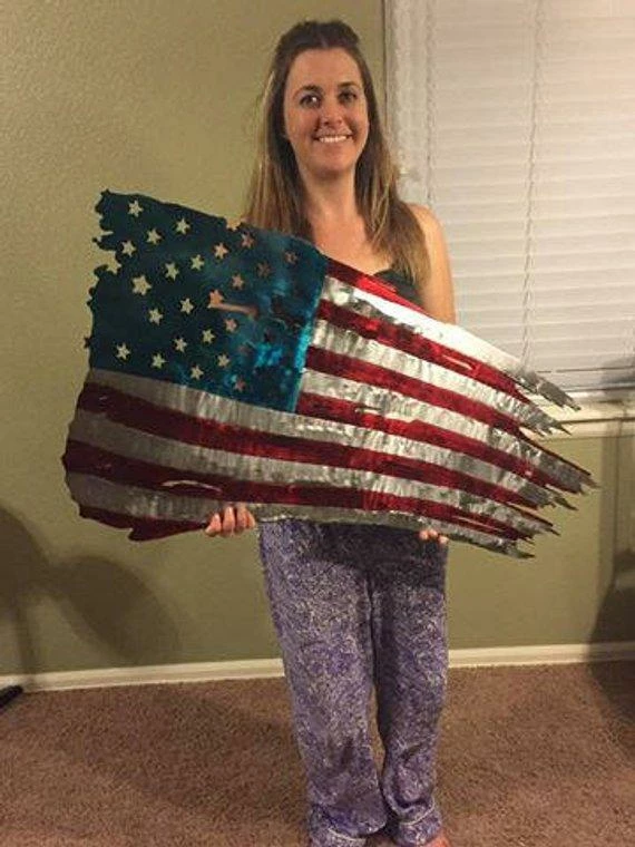 PurpleMountainMetal Tattered American Flag Metal Art, 36" Battle Torn American Flag Wall Hanging, Metal American Flag Home Decor, Large Battle Flag Home Decor 3 PurpleMountainMetal Tattered American Flag Metal Art, 36" Battle Torn American Flag Wall Hanging, Metal American Flag Home Decor, Large Battle Flag Home Decor