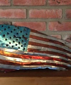 PurpleMountainMetal Tattered American Flag Metal Art, 36" Battle Torn American Flag Wall Hanging, Metal American Flag Home Decor, Large Battle Flag Home Decor