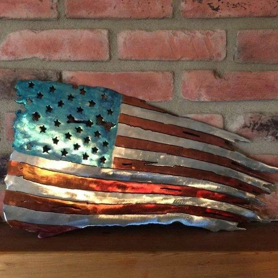 PurpleMountainMetal Tattered American Flag Metal Art, 36" Battle Torn American Flag Wall Hanging, Metal American Flag Home Decor, Large Battle Flag Home Decor 4 PurpleMountainMetal Tattered American Flag Metal Art, 36" Battle Torn American Flag Wall Hanging, Metal American Flag Home Decor, Large Battle Flag Home Decor