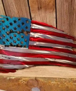 The American Store Tattered And Torn American Flag Metal Art. Aluminum. Do Not Buy A Steel One, It Will Rust. Available In Both Painted And Unpainted Flags & Banner