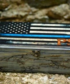 AcquarelaArt Thin Blue Line American Flag Wooden Watch Box,Mens Watch Box,American Flag Box,Watch Display,Police Officer Gift,Police Flag,Gift For Him