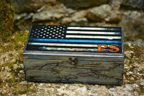 AcquarelaArt Thin Blue Line American Flag Wooden Watch Box,Mens Watch Box,American Flag Box,Watch Display,Police Officer Gift,Police Flag,Gift For Him 3 AcquarelaArt Thin Blue Line American Flag Wooden Watch Box,Mens Watch Box,American Flag Box,Watch Display,Police Officer Gift,Police Flag,Gift For Him