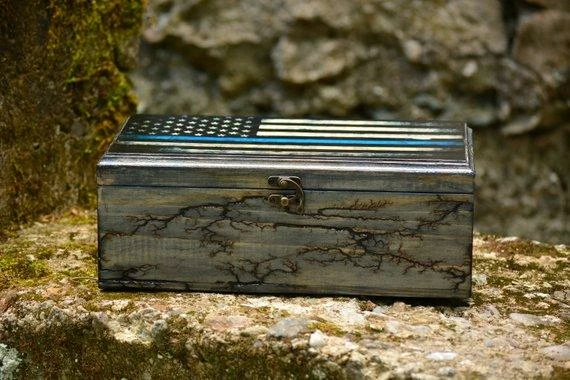 AcquarelaArt Thin Blue Line American Flag Wooden Watch Box,Mens Watch Box,American Flag Box,Watch Display,Police Officer Gift,Police Flag,Gift For Him 4 AcquarelaArt Thin Blue Line American Flag Wooden Watch Box,Mens Watch Box,American Flag Box,Watch Display,Police Officer Gift,Police Flag,Gift For Him