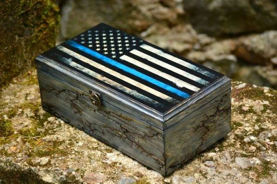 AcquarelaArt Thin Blue Line American Flag Wooden Watch Box,Mens Watch Box,American Flag Box,Watch Display,Police Officer Gift,Police Flag,Gift For Him 7 AcquarelaArt Thin Blue Line American Flag Wooden Watch Box,Mens Watch Box,American Flag Box,Watch Display,Police Officer Gift,Police Flag,Gift For Him