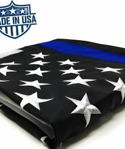 The American Store Thin Blue Line Flag 3x5 Ft With Bonus Car Sticker: 100% US Made With Embroidered Stars And Sewn Stripes - Brass Grommets - UV Protection - Blue Lives Matter Flag Honoring Law Enforcement Officers
