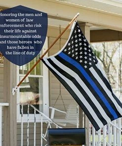 The American Store Thin Blue Line Flag 3x5 Ft With Bonus Car Sticker: 100% US Made With Embroidered Stars And Sewn Stripes - Brass Grommets - UV Protection - Blue Lives Matter Flag Honoring Law Enforcement Officers