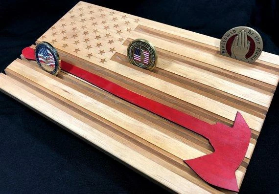 The American Store Thin Red Line - American Flag Challenge Coin Display - Firefighter Coin Holder - Axe Flag - Customizable 3 The American Store Thin Red Line - American Flag Challenge Coin Display - Firefighter Coin Holder - Axe Flag - Customizable