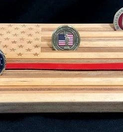 The American Store Thin Red Line - American Flag Challenge Coin Display - Firefighter Coin Holder - Axe Flag - Customizable