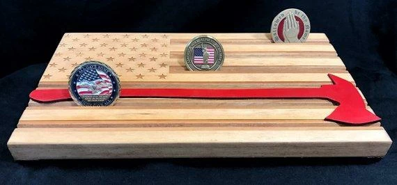 The American Store Thin Red Line - American Flag Challenge Coin Display - Firefighter Coin Holder - Axe Flag - Customizable 4 The American Store Thin Red Line - American Flag Challenge Coin Display - Firefighter Coin Holder - Axe Flag - Customizable