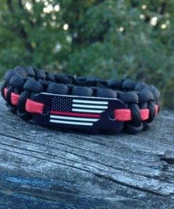 The American Store Thin Red Line American Flag Paracord Bracelet For Firefighters, Fireman Gift, Torn American Flag Paracord Charm, His Birthday Gift Guide